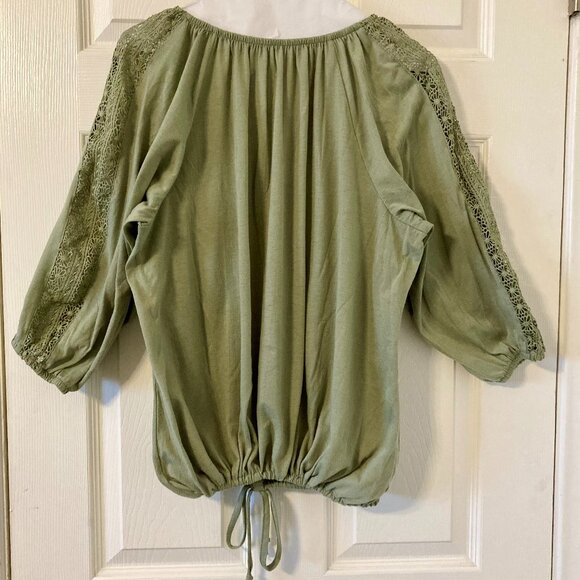 Good Condition, SZ L, Cinch Hem Blouson Tunic Top, Sage Green - Picture 2 of 3